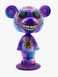 Purple Day of the Dead Bear Bobbleheaed